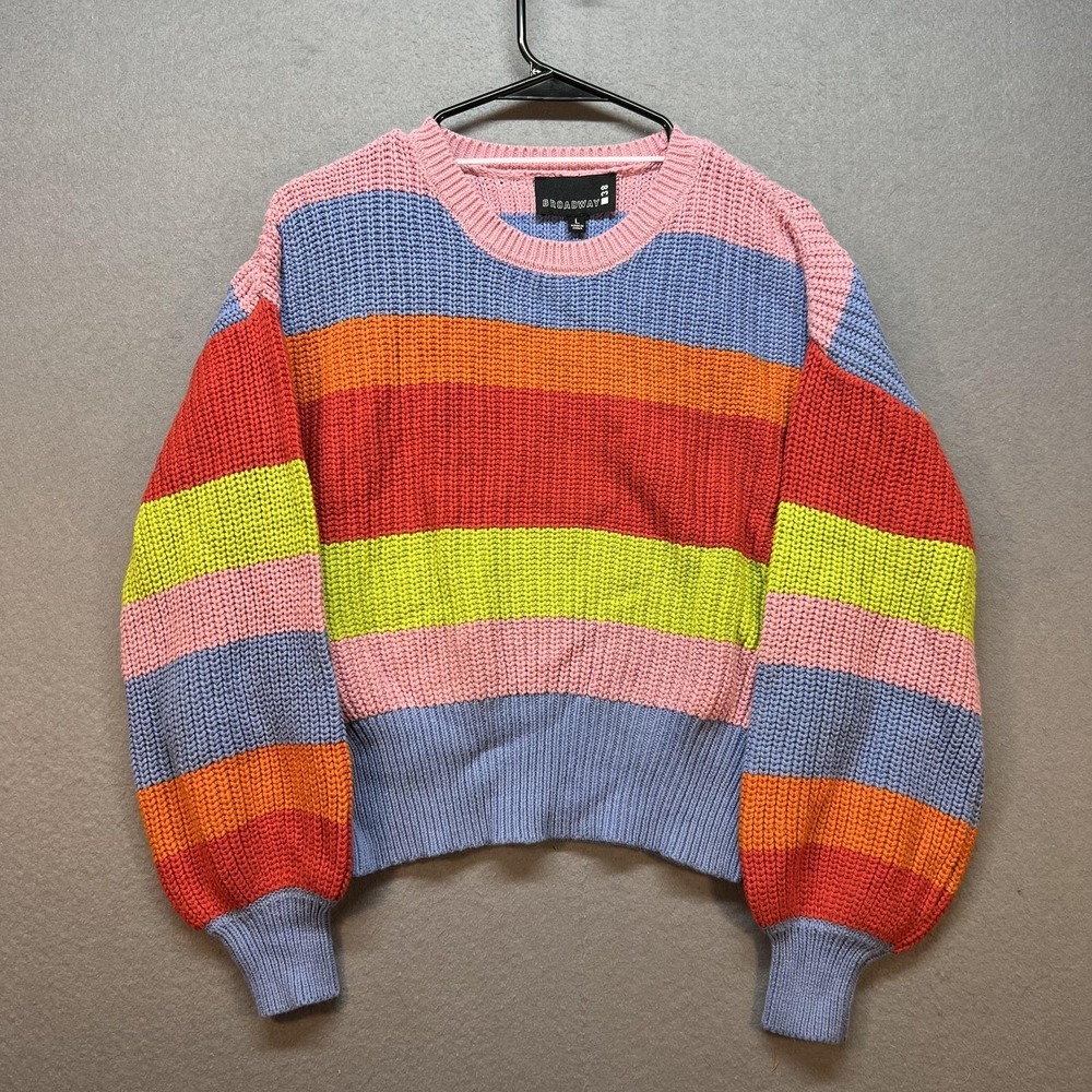 Broadway 38 Sweater Womens Large Multicolor Rainbow Striped Chunky Knit Pullover